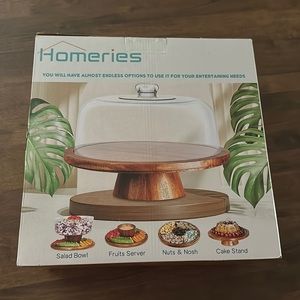 NEW IN BOX Cake stand, acacia wood vase, multi function serving stand